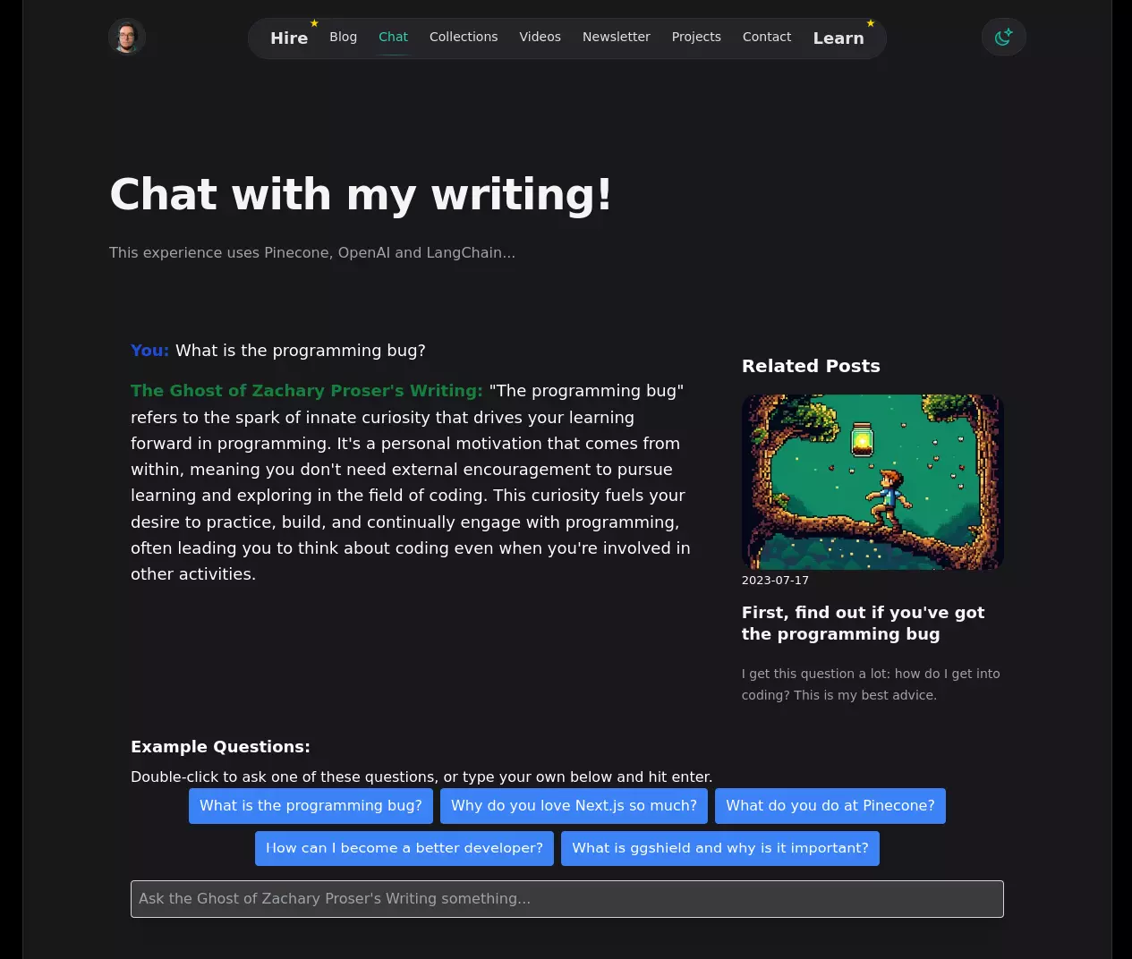 I built a chat with my blog feature
